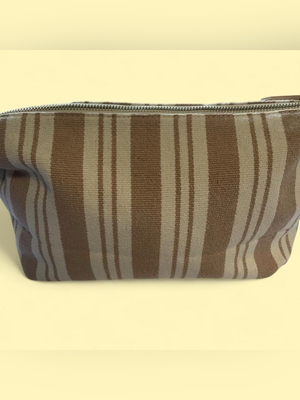 Large Brown Striped Canvas Toiletry Bag